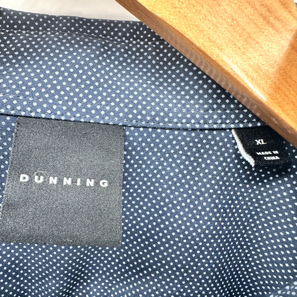 Dunning Shirt Mens XL Button Up Long Sleeve Blue Polka Dot Classic Coastal - Picture 2 of 9